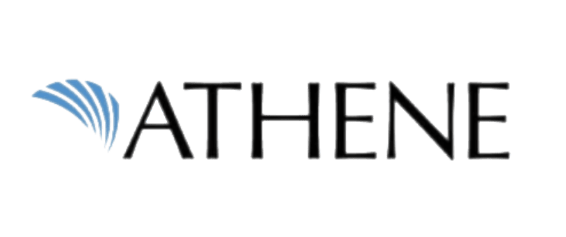 Close-up of the word 'ATHENA' in a stylized font on a gray background.